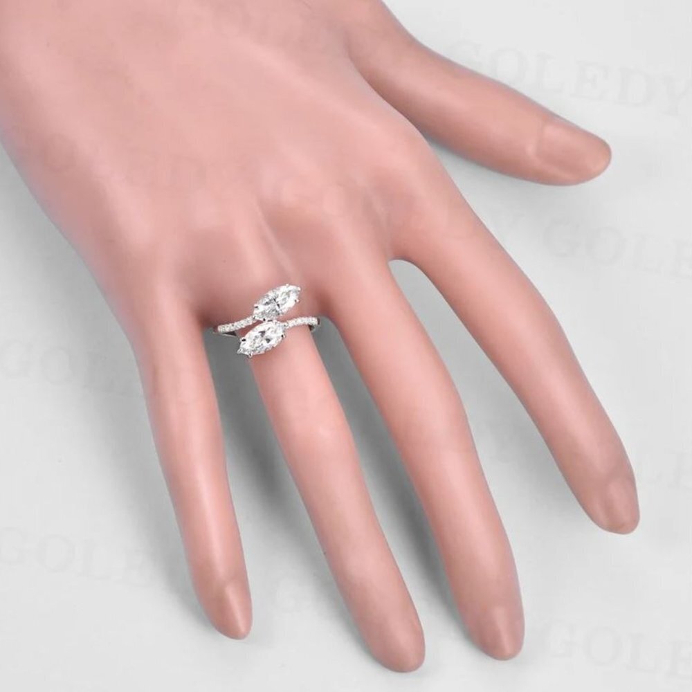 Marquise Double-CZ Bypass Ring in Silver - Picture 2 of 11
